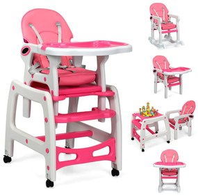 Cadeira alta 3 em 1 refeição bebés conversível em mesa e cadeira para crianças de 6 a 36 meses com bandeja removível, almofada, encosto com 3 níveis e