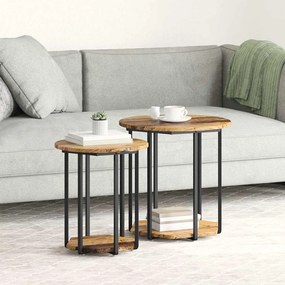 Conjunto de Mesas de Apoio 2 pcs Madeira Velha, Madeira de Engenharia e Metal