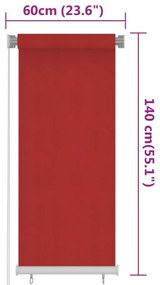 Estore de rolo para exterior PEAD 60x140 cm vermelho