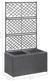 Floreira com treliça e 2 vasos 58x30x107 cm vime PE preto