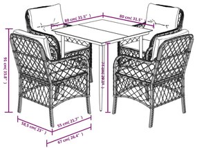 5 pcs conjunto de jantar p/ jardim c/ almofadões vime PE preto