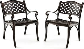 Conjunto de 2 cadeiras de jardim em alumínio fundido com apoio braços e assentos curvos Cadeiras de bistrô em metal 60 x 56,5 x 82 cm Bronze