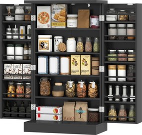 Armário de Cozinha com 2 Portas, 60 x 30 x 104 cm, 12 Suportes de Porta, Preto