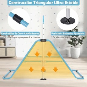 Barra de ginástica infantil dobrável, altura ajustável, base antiderrapante 3-12 anos, azul
