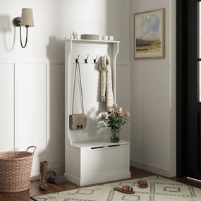 Móvel de Entrada com Cabide, Banco e Arrumação Branco Moderno 71,5x39,5x170 cm Branco vintage
