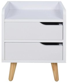 HOMCOM Mesa lateral de cabeceira multiuso com 2 gavetas espaçosas Pernas de pinho elevado Design moderno 33x28x42cm Branco|Aosom Portugal