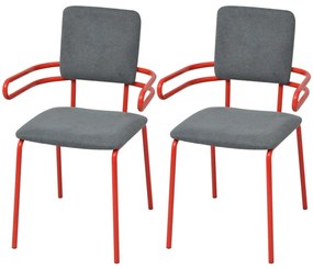 vidaXL Cadeiras de jantar 2 pcs tecido vermelho e cinzento