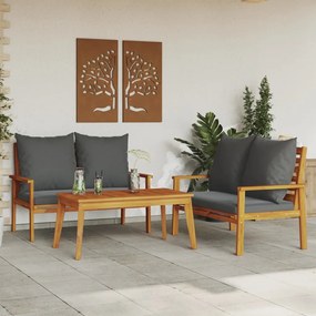 vidaXL 3 pcs conjunto lounge de jardim c/ almofadões acácia maciça