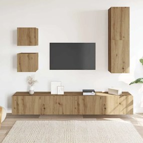 Conjunto de armário TV parede 5 pcs madeira carvalho artisiano