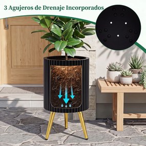 Conjunto de 2 Floreiras Metálicas (PLANTAS NÃO INCLUIDA), 35 x 35 x 53,5 cm, Pernas Elevadas, Preto