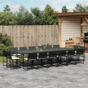 17 pcs conjunto de jantar p/ jardim c/ almofadões vime PE preto