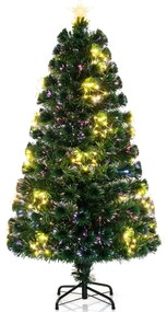 Árvore de Natal de fibra ótica artificial de 150 cm pré-iluminada com luzes de corda ajustáveis em base metálica colorida Verde