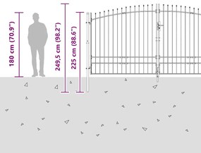 Portão de Jardim com Ponta de Lança Dupla Abertura Cinza 200x400 cm Aç