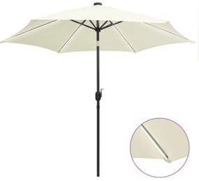 vidaXL Guarda-sol jardim luzes LED/poste alumínio 300 cm branco areia