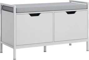 Banco com porta-sapatos, 2 armários, móvel de entrada com almofada estofada, 84 x 35 x 50 cm, branco