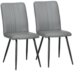 HOMCOM Conjunto de 2 Cadeiras de Sala de Jantar Modernas de Couro PU com Encosto Costurado e Pés de Aço 43x62x88 cm Cinza | Aosom Portugal