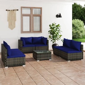 vidaXL 7 pcs conjunto lounge de jardim c/ almofadões vime PE cinzento