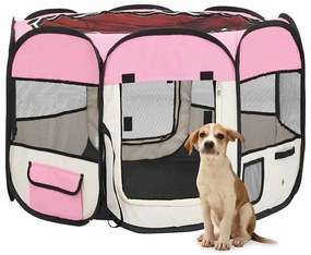 Parque dobrável p/ cão c/ saco de transporte 90x90x58 cm rosa