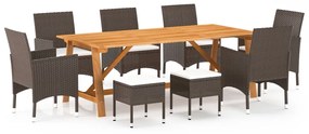 vidaXL 9 pcs conjunto de jantar para jardim castanho