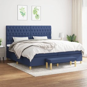 vidaXL Cama com molas/colchão 200x200 cm tecido azul