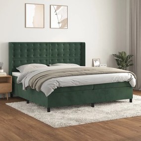 vidaXL Cama com molas/colchão 200x200 cm veludo verde-escuro