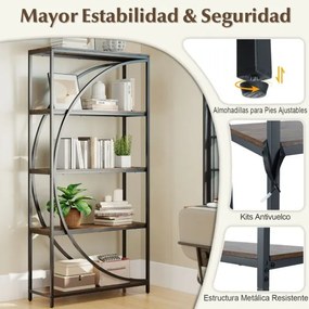 Estante de 5 níveis 86 x 30 x 175 cm com prateleiras de armazenamento abertas Castanha