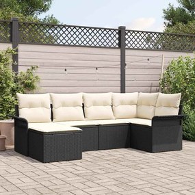 vidaXL Conjunto de Sofá de Jardim 6 Peças com Almofadas Preto Rattan Poliéster