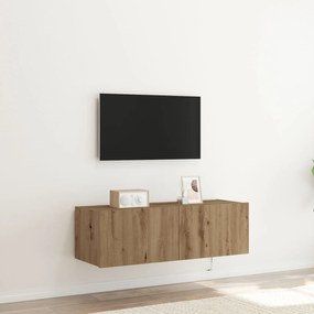 Armário de TV vidaXL com luzes LED Carvalho Artesanal 100x35x31 cm