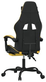 Cadeira gaming c/ apoio pés couro artificial preto e dourado