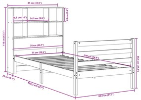 Cama com estante sem colchão 75x190 cm pinho maciço