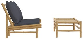 2pcs conj. lounge de jardim bambu c/ almofadões cinzento-escuro