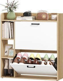 Sapateira Estreita com 3 Prateleiras Laterais e Prateleiras Ajustáveis para 15 Pares de Sapatos 83x24x90,5 cm Madeira e Branco