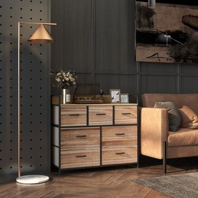 Cómoda com 7 gavetas, móvel de arrumação com gavetas em tecido dobrável - estrutura em aço preto - 98 x 29 x 85 cm