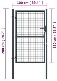 Portão de jardim em rede aço galvanizado 100x200 cm cinzento