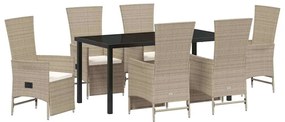 Conjunto de Cadeiras de Jardim Reclináveis 7 pcs Bege