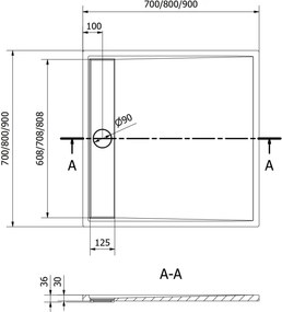 Mexen Amon base de duche quadrada SMC 90 x 90 cm, cinza - 4F619090