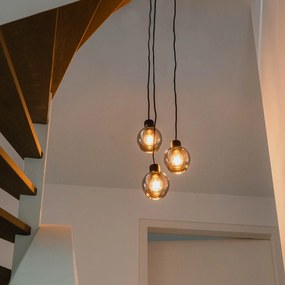 Candeeiro de suspensão Art Deco preto com vidro fumê redondo 3-luzes - Vidro