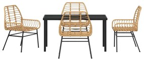 Conjunto de jantar de jardim com 5 peças em poli-rattan marrom