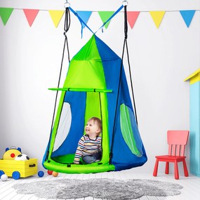 Outsunny Baloiço com Tenda Infantil Baloiço Ninho com Porta Enrolável e 2 Janelas de Malha para Crianças e Adultos Carga Máxima 200kg Interior e