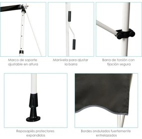 Toldo Telescópico e Retrátil 250 x 125 cm Resistente aos Raios UV Impermeável com Manivela Manual e Altura Ajustável para Janela Varanda Cinza