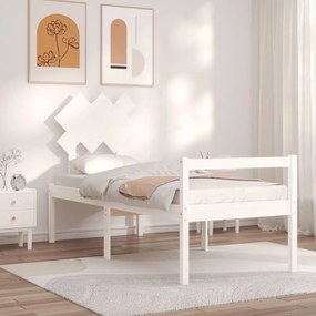 vidaXL Cama de solteiro para idosos c/ cabeceira madeira maciça branco