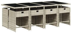 9 pcs conjunto de jantar p/ jardim c/ almofadões cinzento claro