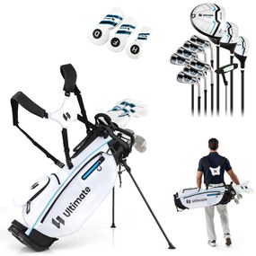 Conjunto completo de tacos de golfe para homem com bolsa de suporte. Inclui driver #1 460CC, madeira #3, híbrido, ferros #5#6#7#8#9#P#S e taco Branco