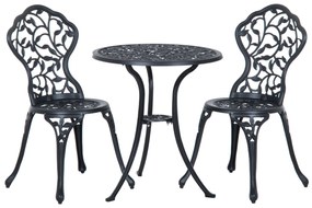 Outsunny Conjunto Bistrô para 2 Pessoas Conjunto de Móveis para Varanda Mesa Bistrô com 2 Cadeiras Preto | Aosom Portugal