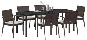 Conjunto de Jantar de Jardim de 7 Peças com Almofadas em Polyrattan Ca