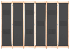 Divisória de quarto com 6 painéis 240x170x4 cm tecido cinzento