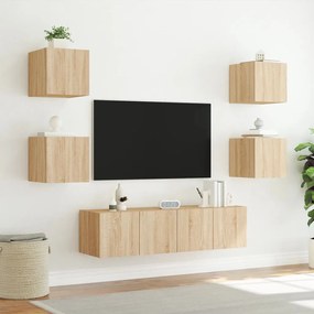 6pcs móveis parede p/ TV c/ LEDs deriv. madeira carvalho sonoma