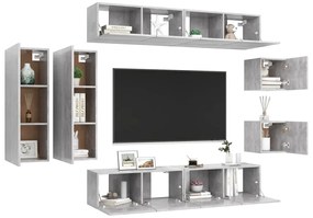 8 pcs conjunto móveis TV derivados de madeira cinzento cimento