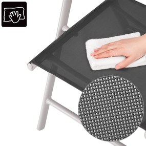 Conjunto de jardim Bern, 7 peças, 6 Cadeiras e Mesa em alumínio e tampo vidro prateado e preto