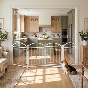 Parque para Cães Dobrável, 240 x 81 cm, Painéis Modulares, Branco